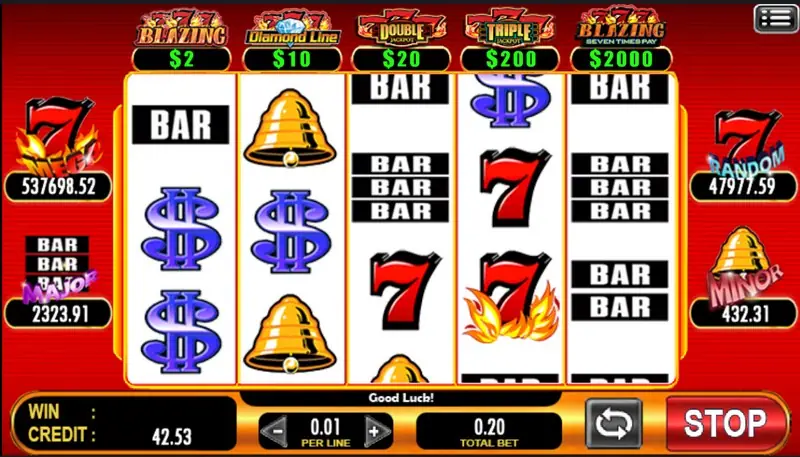 777 Blazing paytable screen