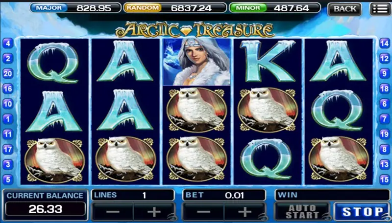 Bear, wolf and owl symbols on the Arctic Treasure reels