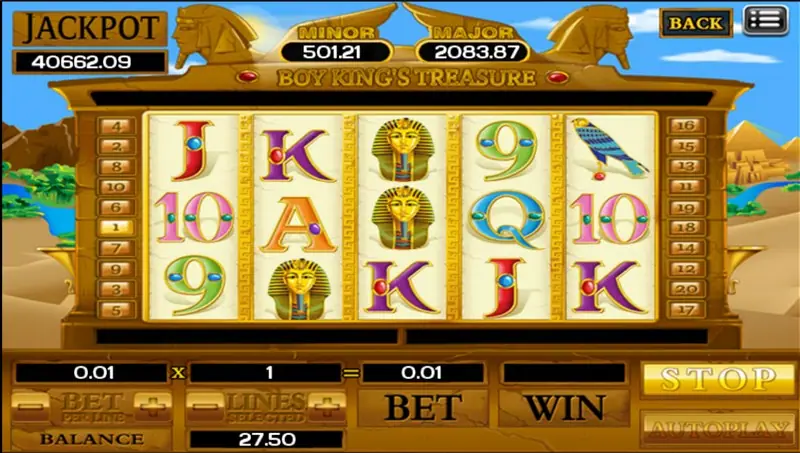 Boy King's Treasure paytable page with symbol values