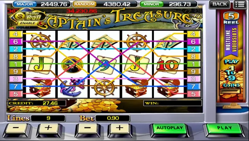 Captain's Treasure pirate slot with a treasure chest and ship on the reels