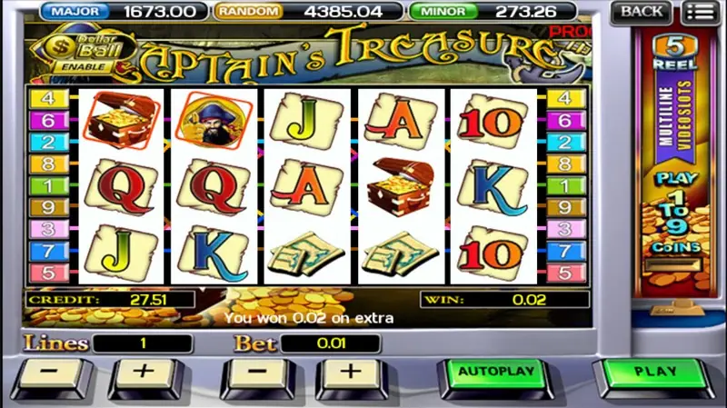 Wild symbol substituting on a Captain's Treasure payline