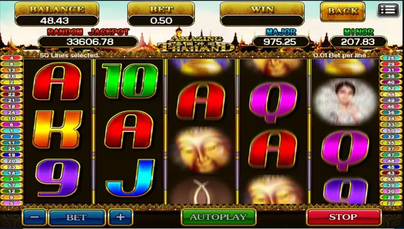 Amazing Thailand slot art with a Thai warrior and temple backdrop