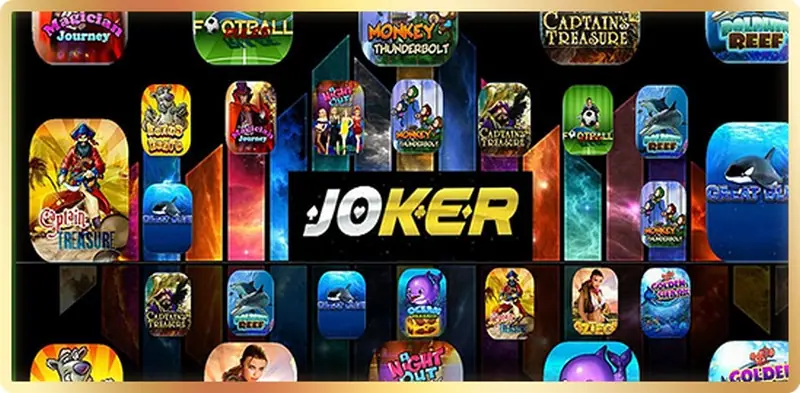 Joker123 game lobby with slot and fishing titles on a phone screen