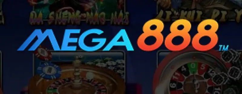 Mega888 casino banner with slot characters and the Mega888 logo