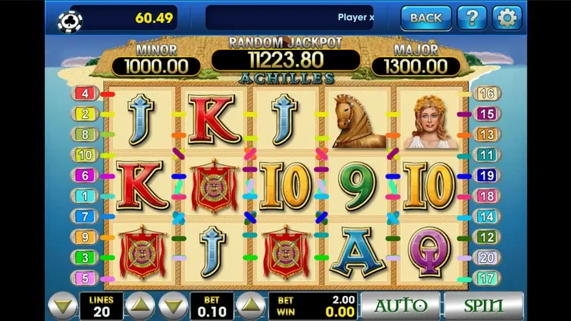 Achilles reels with the Achilles wild symbol completing a payline