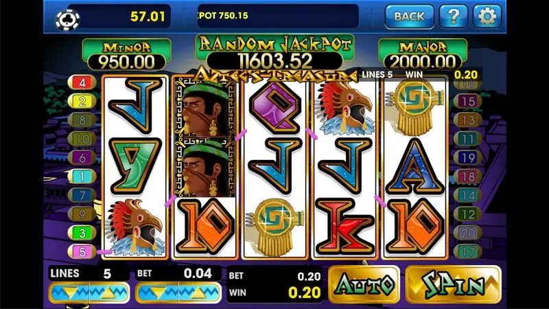 Aztec's Treasure paytable and bet controls on 3Win8