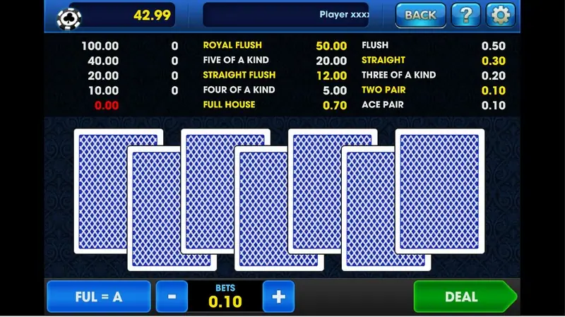 Bola Tangkas poker machine game on 3Win8 with seven cards dealt on screen