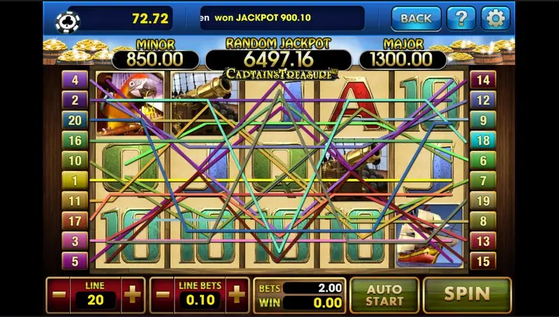 Captain's Treasure Pro reels showing the pirate crew and treasure chest symbols