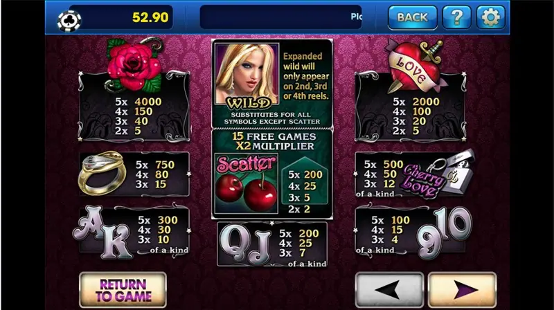 Cherry Love slot on 3Win8 with the tattooed heroine and rock-style reels