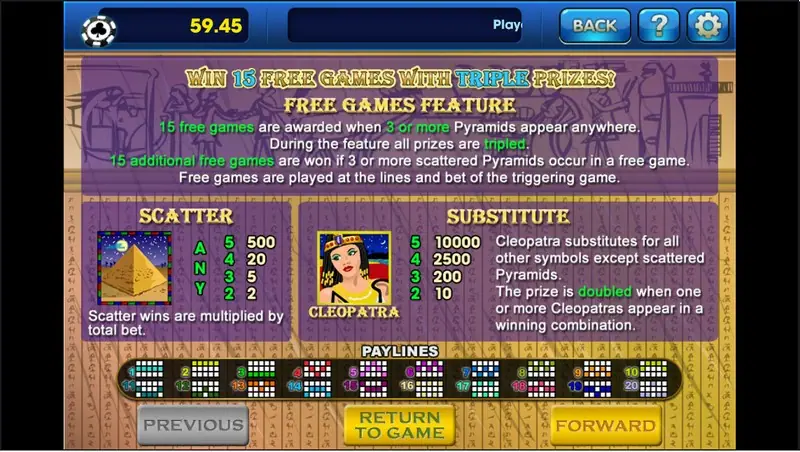 Cleopatra's Gold progressive slot on 3Win8 with Egyptian symbols
