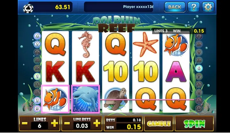 Dolphin Reef control panel with the autoplay and Bet Max buttons