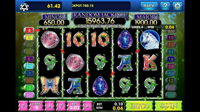 Enchanted Garden paytable showing the fantasy symbols and features