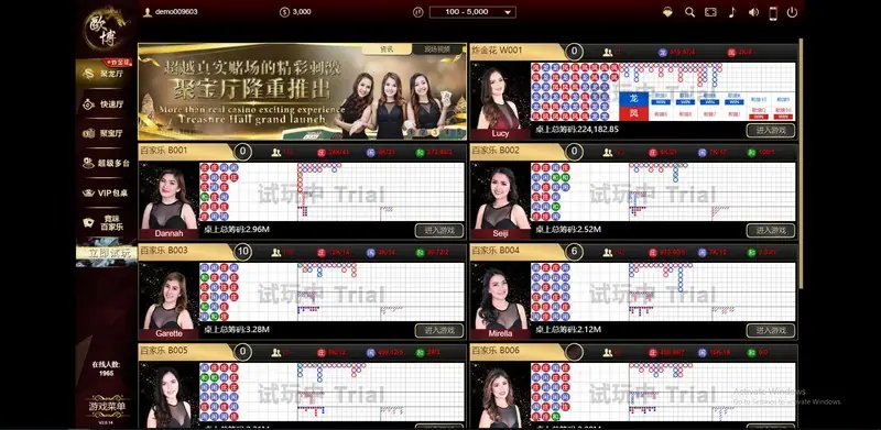 Allbet live casino home page with the table game lobby