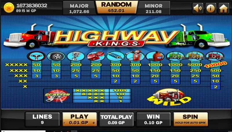 Highway Kings bet controls and spin button on Joker123