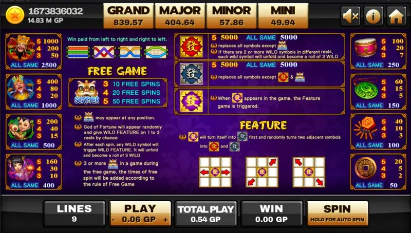 Lucky God 2 bet controls and line settings on Joker123