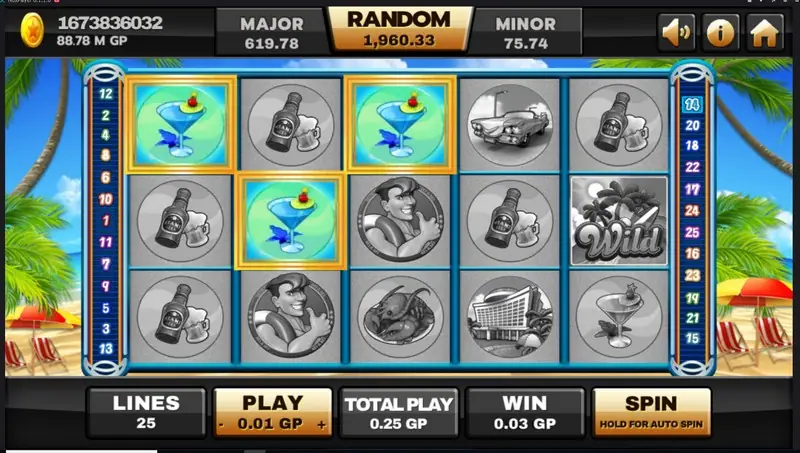 Miami slot reels on Joker123 showing beach-themed symbols