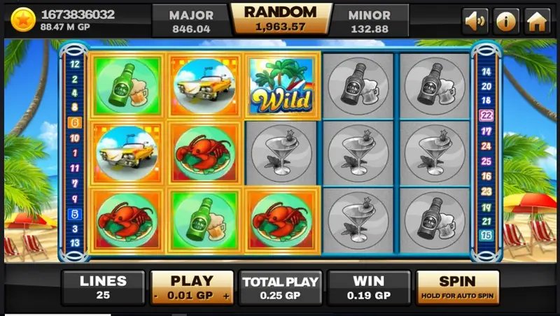 Miami paytable screen listing symbol values and the top prize