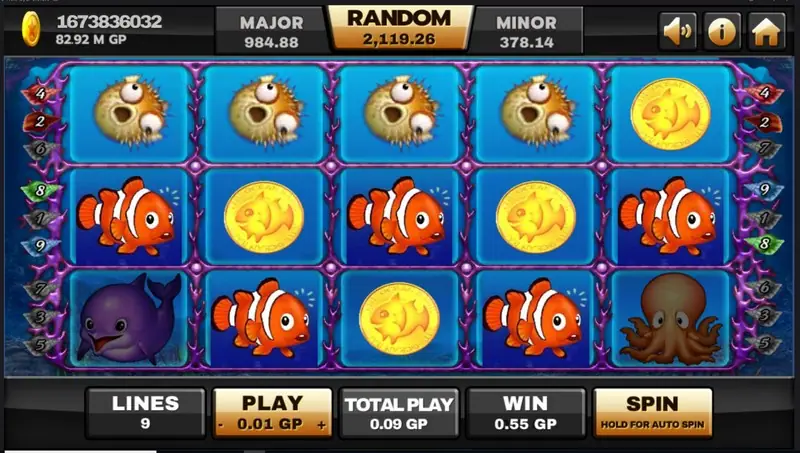 Ocean Paradise winning combination across adjacent reels