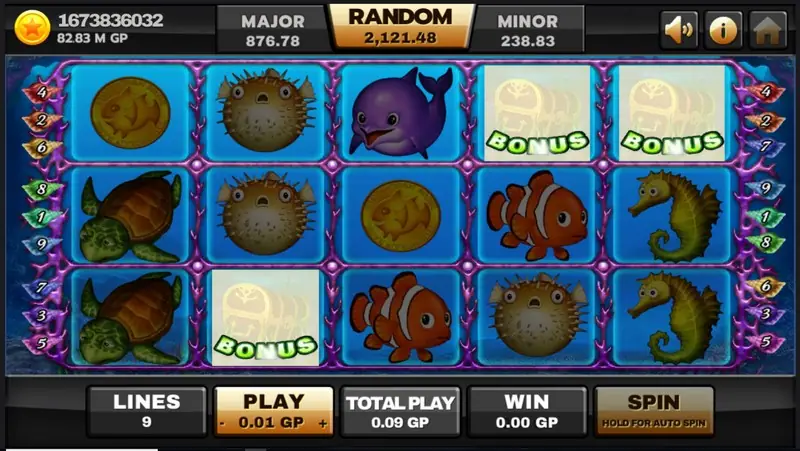 Ocean Paradise paytable showing shark and treasure chest values
