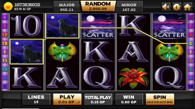 Panther Moon payline layout across the five reels