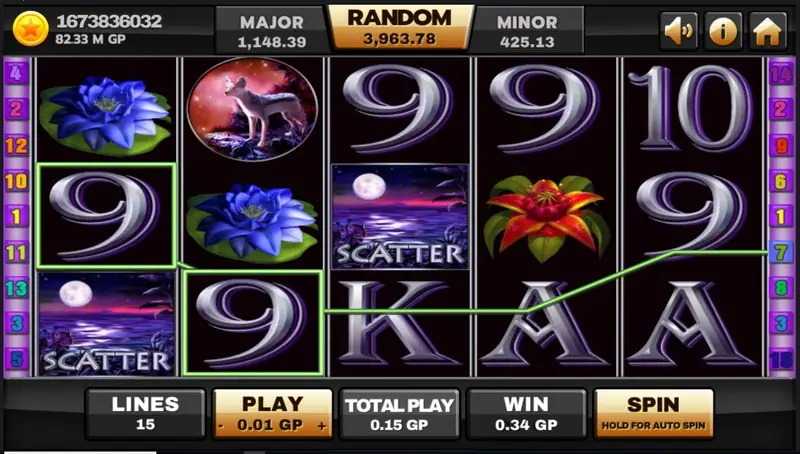 Panther Moon paytable with symbol values and features