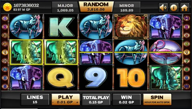 Safari Heat paytable showing the value of each animal