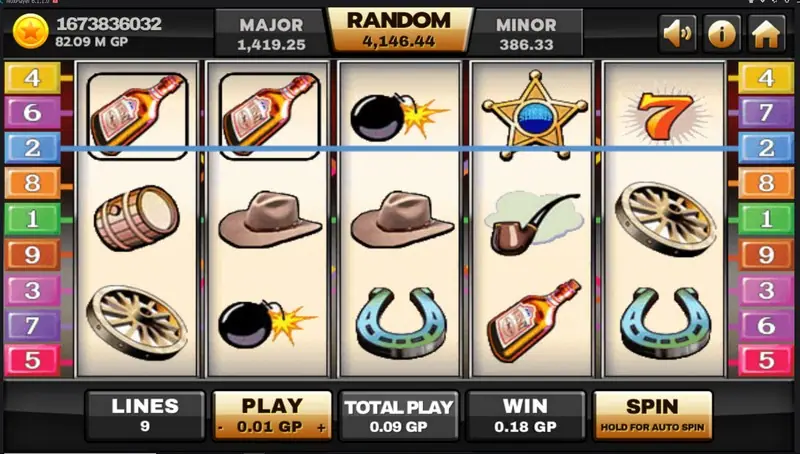 Silver Bullet game screen with bet controls below the reels
