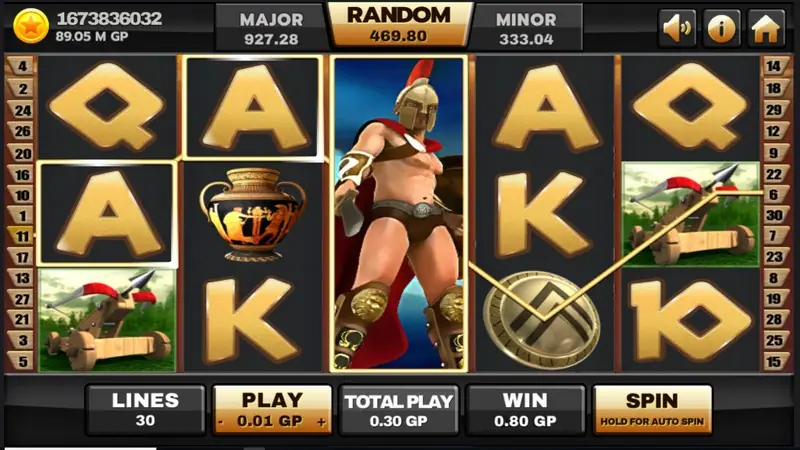 Sparta reels with Spartan warrior and shield symbols