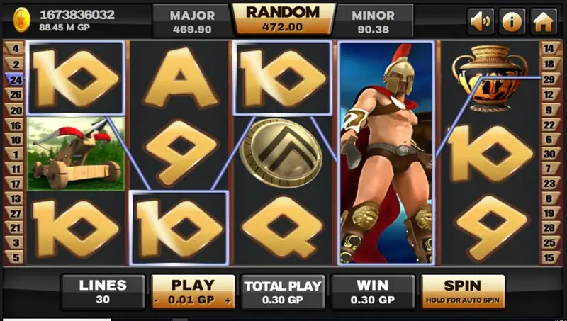 Sparta game screen styled like a classic slot cabinet