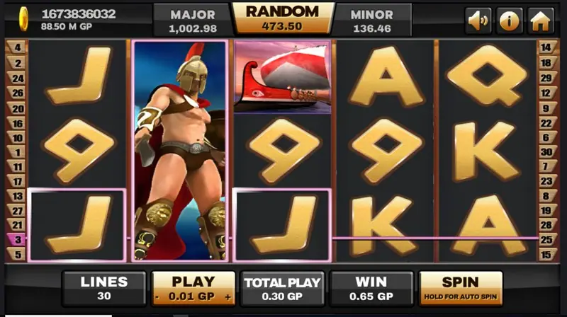 Paytable screen for the Sparta slot on Joker123