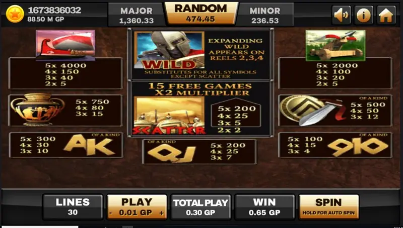 Winning payline highlighted across the Sparta reels