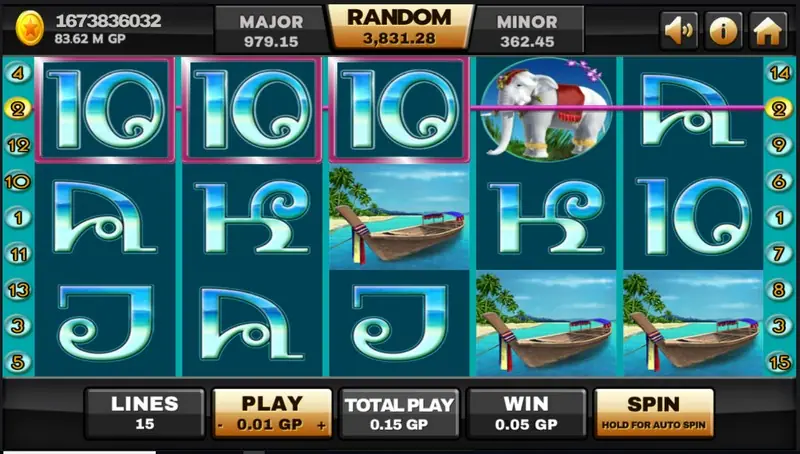 Thai Paradise game screen with beach-themed symbols