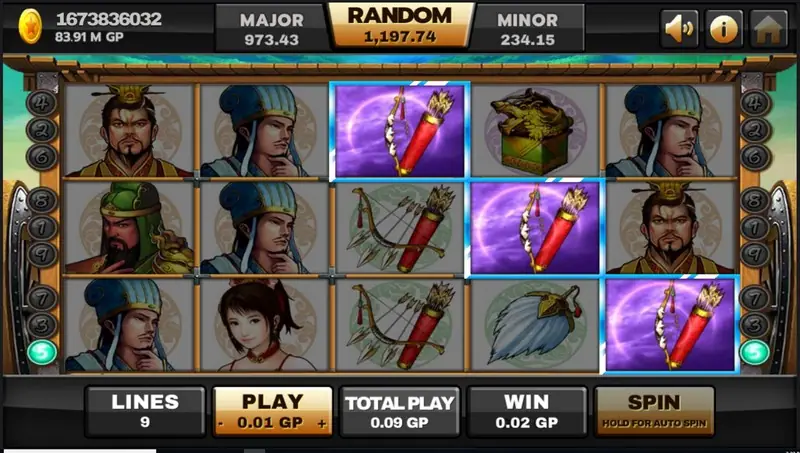 Progressive jackpot display on the Three Kingdoms slot