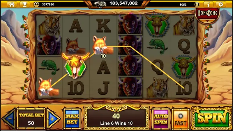Buffalo Blaze reels showing buffalo, tiger and rhino symbols