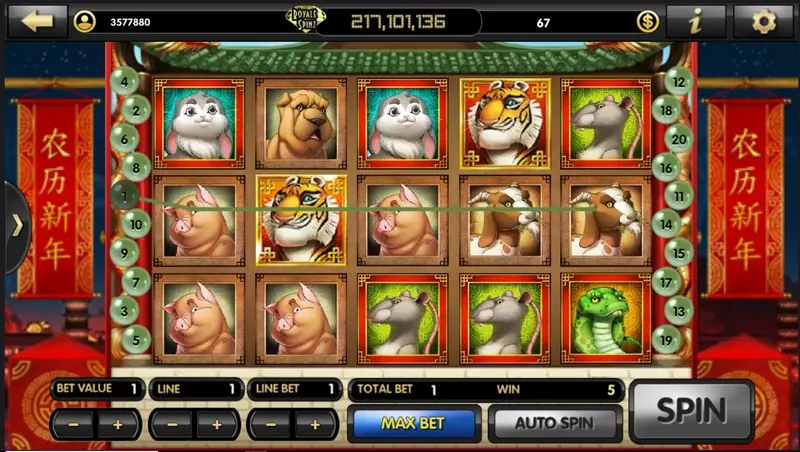 Chinese New Year paytable showing the wild symbol payouts