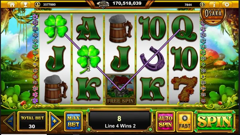 Clover Tales reels with four-leaf clover and goblin symbols