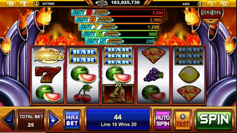 Dashing Inferno five-reel layout on Live22