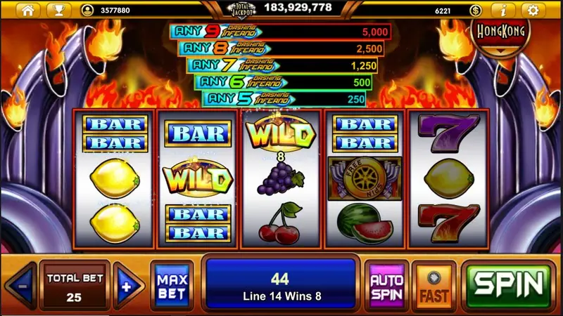 Dashing Inferno paytable showing symbol values