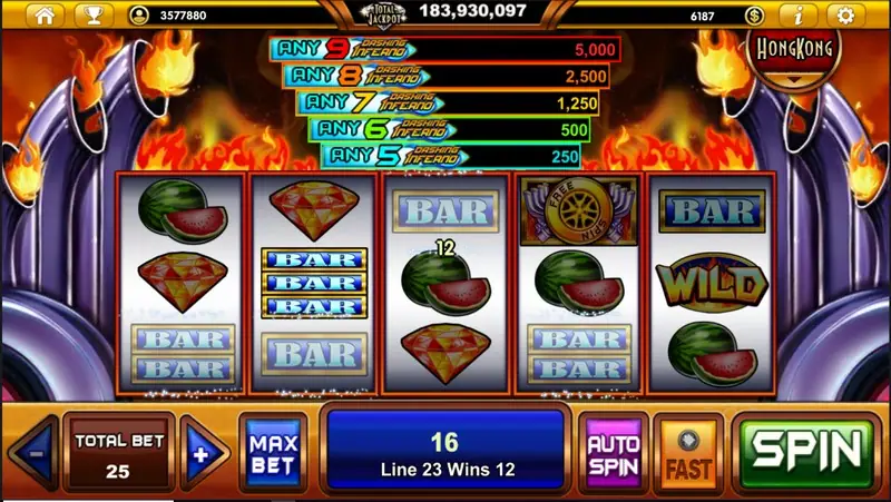 Dashing Inferno bet selector and spin button