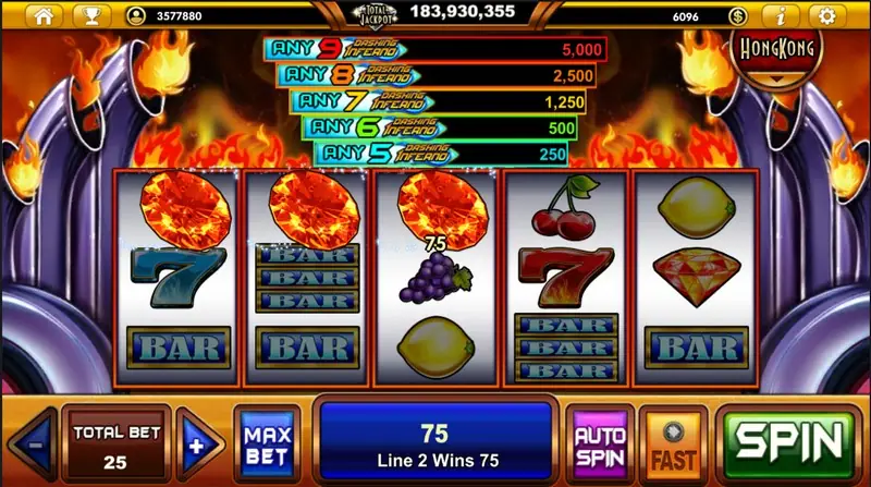 Dashing Inferno winning line highlighted on the reels