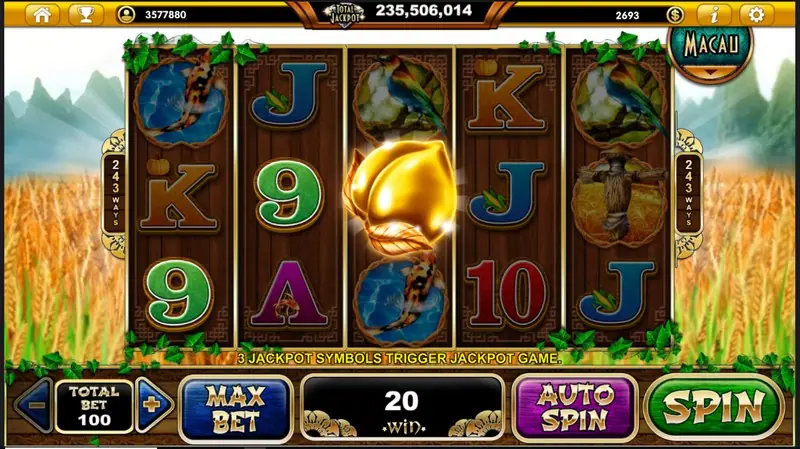 Golden Harvest paytable screen with symbol payouts