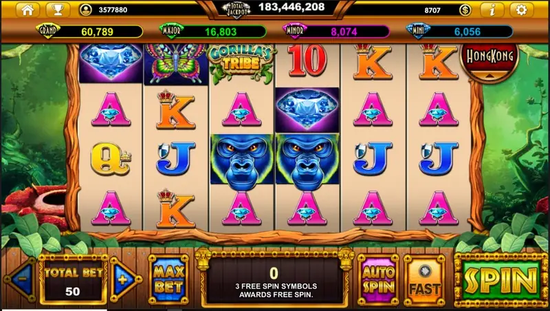 Gorillas Tribe slot on Live22 with a gorilla beside jungle reels