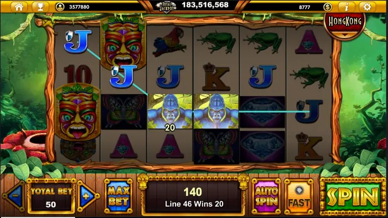Gorillas Tribe payline diagram showing the twenty winning paths