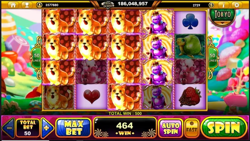 Gummy Wonderland reels filled with sweets and candy characters