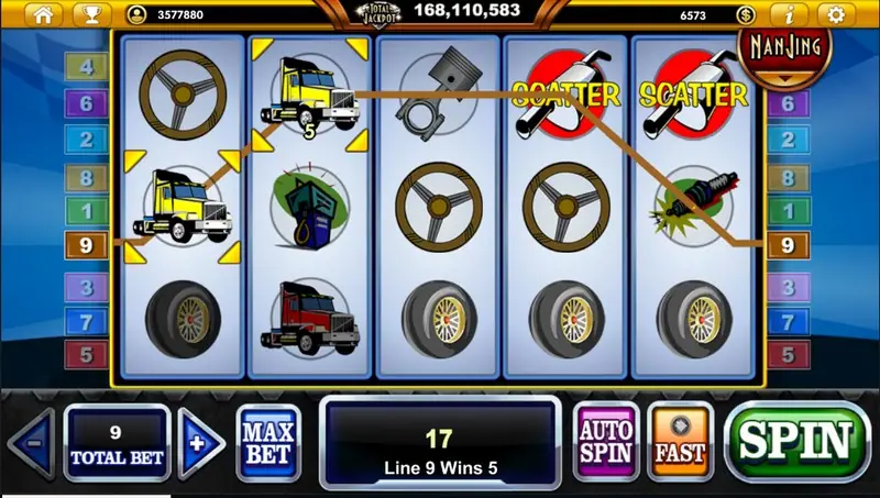 Highway Kings paytable showing the nine payline patterns