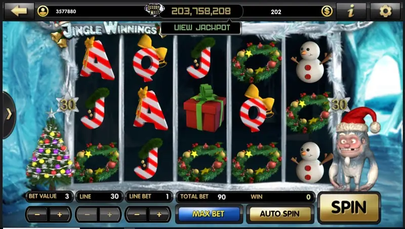 Jingle Winnings Christmas slot on Live22 with a snowman beside the reels