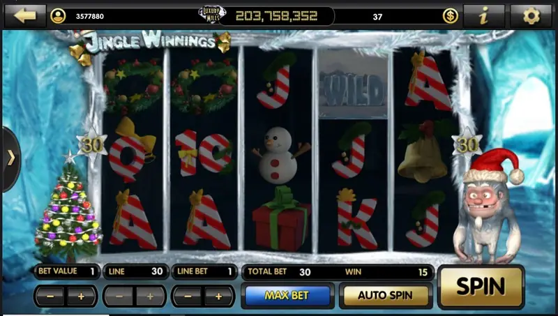Jingle Winnings paytable listing the festive symbols and bonus rules