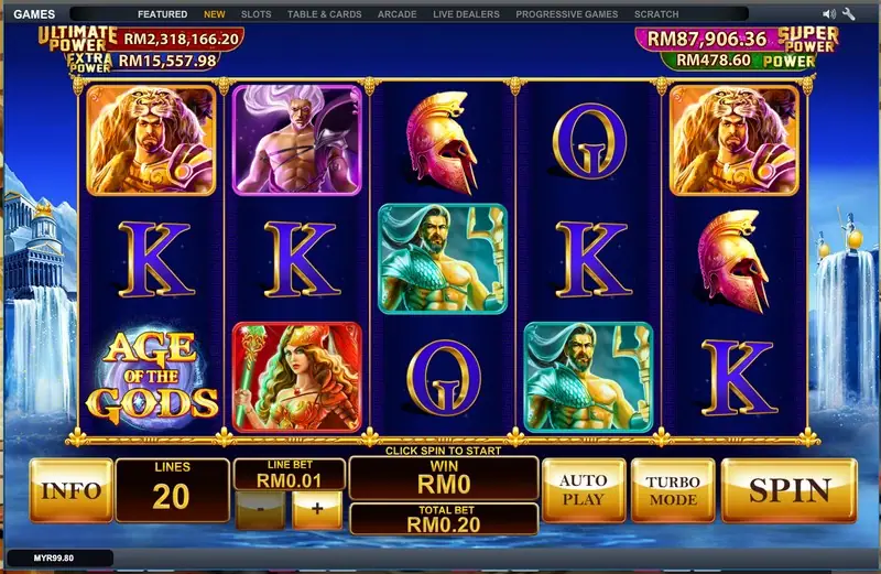 Age of the Gods slot on LPE88 with Greek gods above the reels