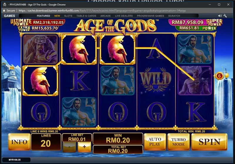 Free games selection screen for Athena, Zeus, Poseidon and Hercules