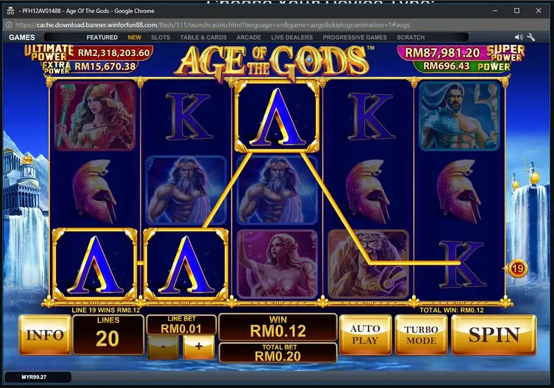Age of the Gods free spins round with a multiplier on screen